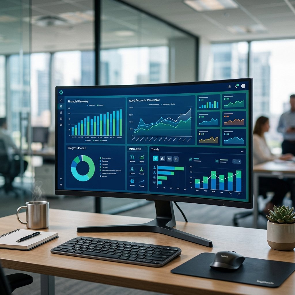 Analytics dashboard showing financial recovery metrics and aged accounts receivable